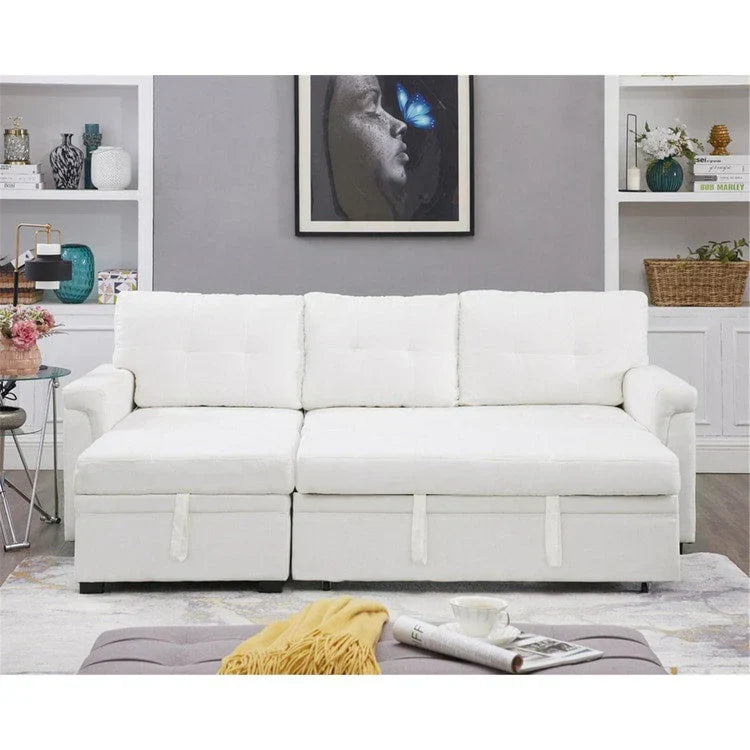 Canapé d'angle réversible convertible avec lit gigogne, méridienne de rangement et pieds durables