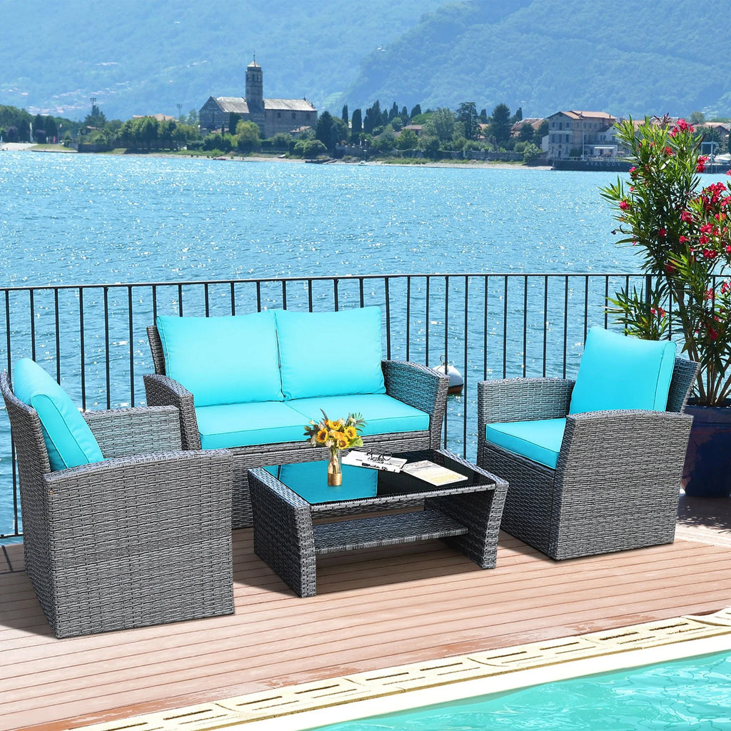 Set divano da patio 4 pezzi con tavolino da caffè, set da conversazione per esterni