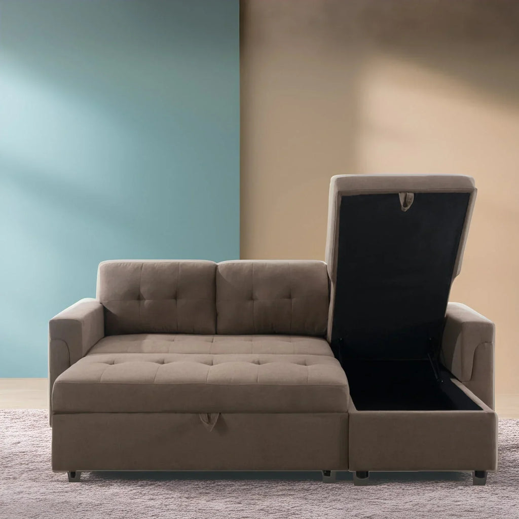 Canapé d'angle réversible convertible avec lit gigogne, méridienne de rangement et pieds durables