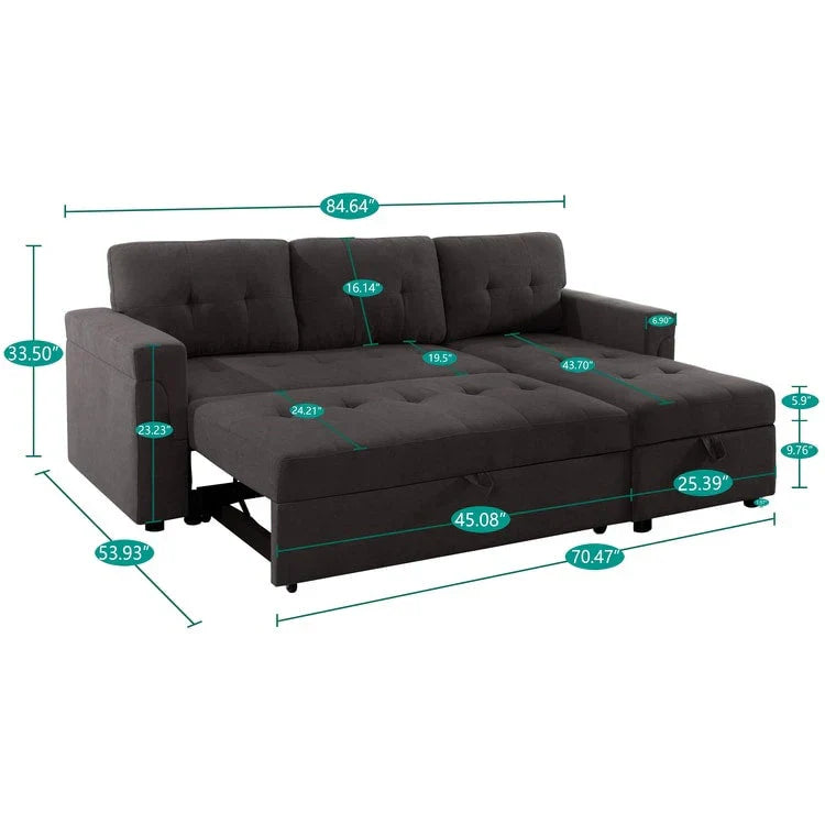 Canapé d'angle réversible convertible avec lit gigogne, méridienne de rangement et pieds durables