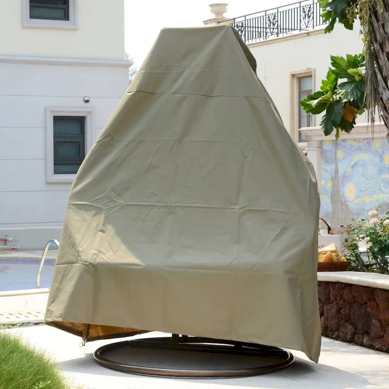 Sedia sospesa a dondolo a forma di uovo con supporto in metallo, struttura in vimini e cuscino – Beige / Blu antracite / Bianco / Blu / Bianco antico / Marrone / Tela, 2 posti