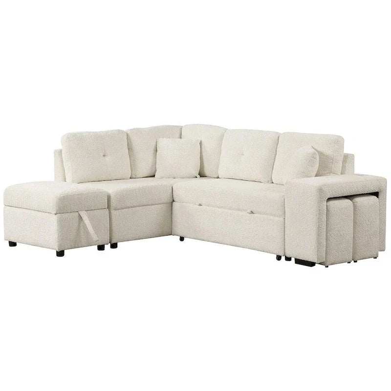 Canapé d'angle convertible avec pouf de rangement, canapé-lit pour salon