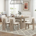 Set da pranzo 7 pezzi, set da cucina in legno massello con tavolo rettangolare, base a cavalletto di design e 6 sedie imbottite
