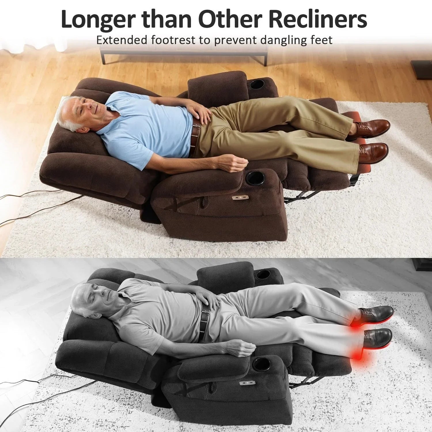 Fauteuil inclinable électrique double moteur grand et large MCombo avec massage et double chauffage pour personnes âgées de grande taille, tissu R7635