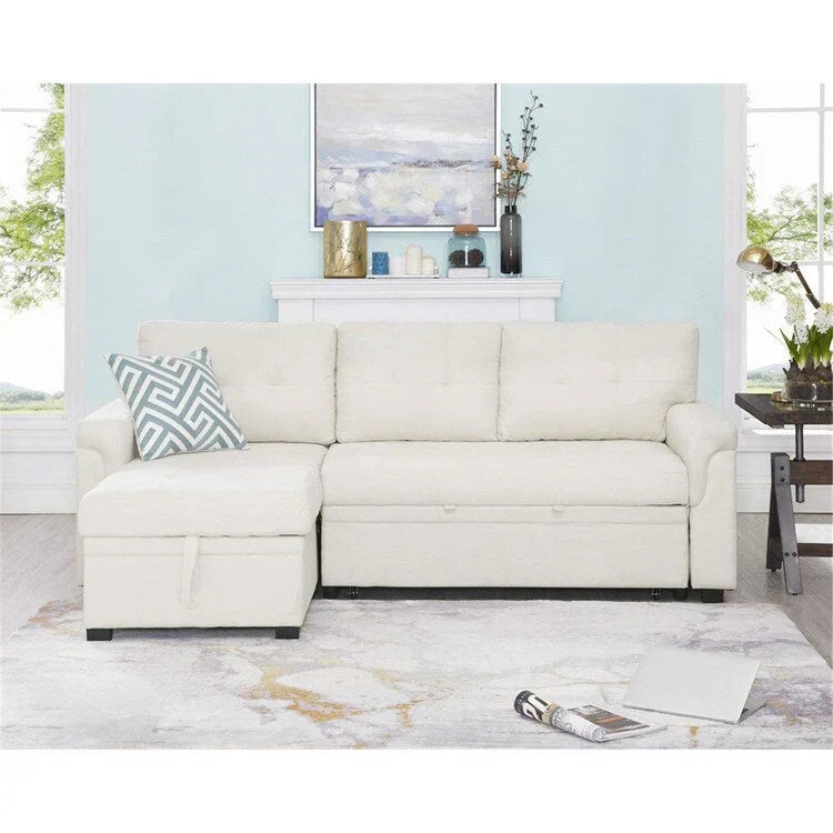 Canapé d'angle réversible convertible avec lit gigogne, méridienne de rangement et pieds durables