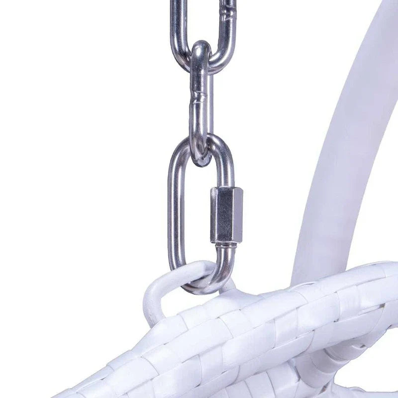 Sedia sospesa a dondolo a forma di uovo con supporto in metallo, struttura in vimini e cuscino – Beige / Blu antracite / Bianco / Blu / Bianco antico / Marrone / Tela, 2 posti