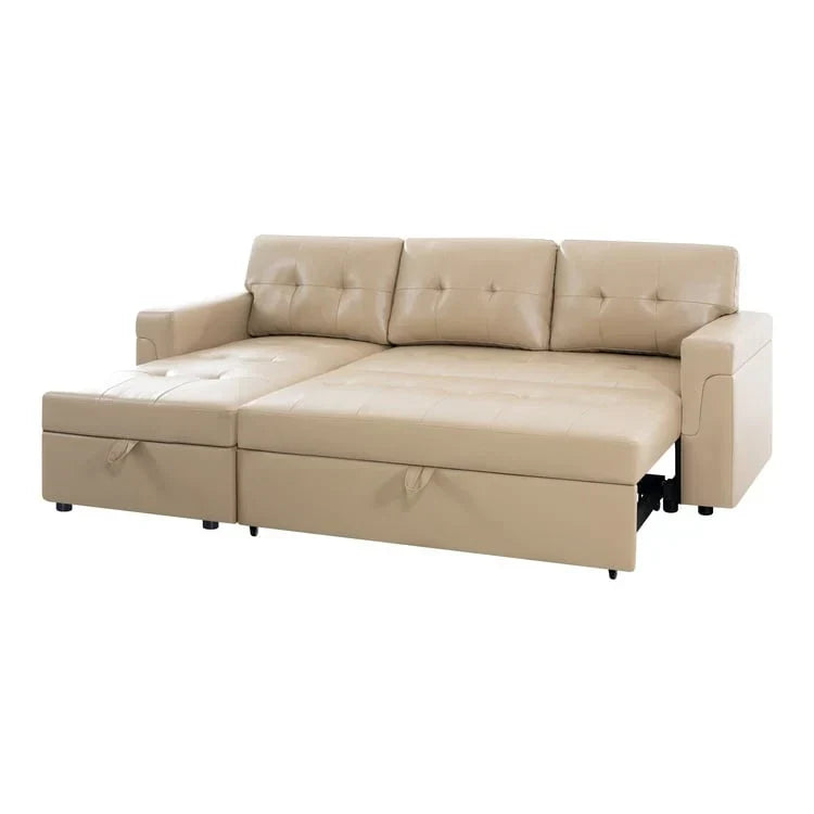 Canapé d'angle réversible convertible avec lit gigogne, méridienne de rangement et pieds durables