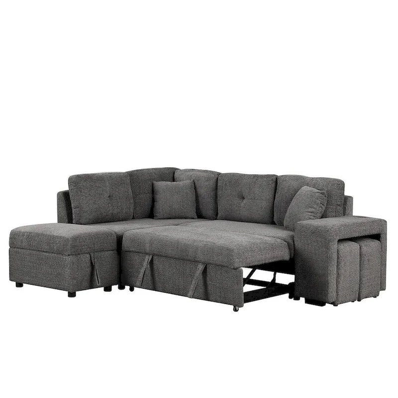 Canapé d'angle convertible avec pouf de rangement, canapé-lit pour salon
