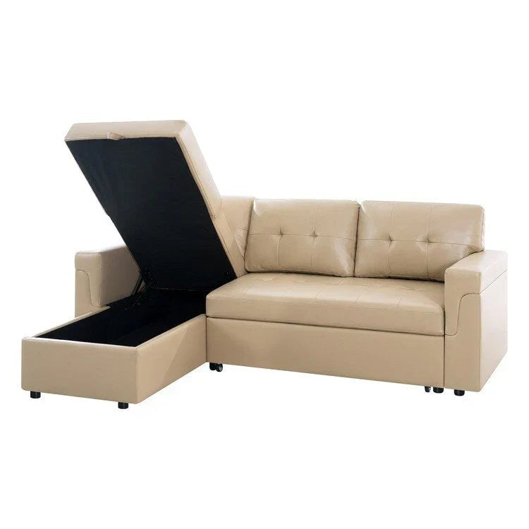Canapé d'angle réversible convertible avec lit gigogne, méridienne de rangement et pieds durables