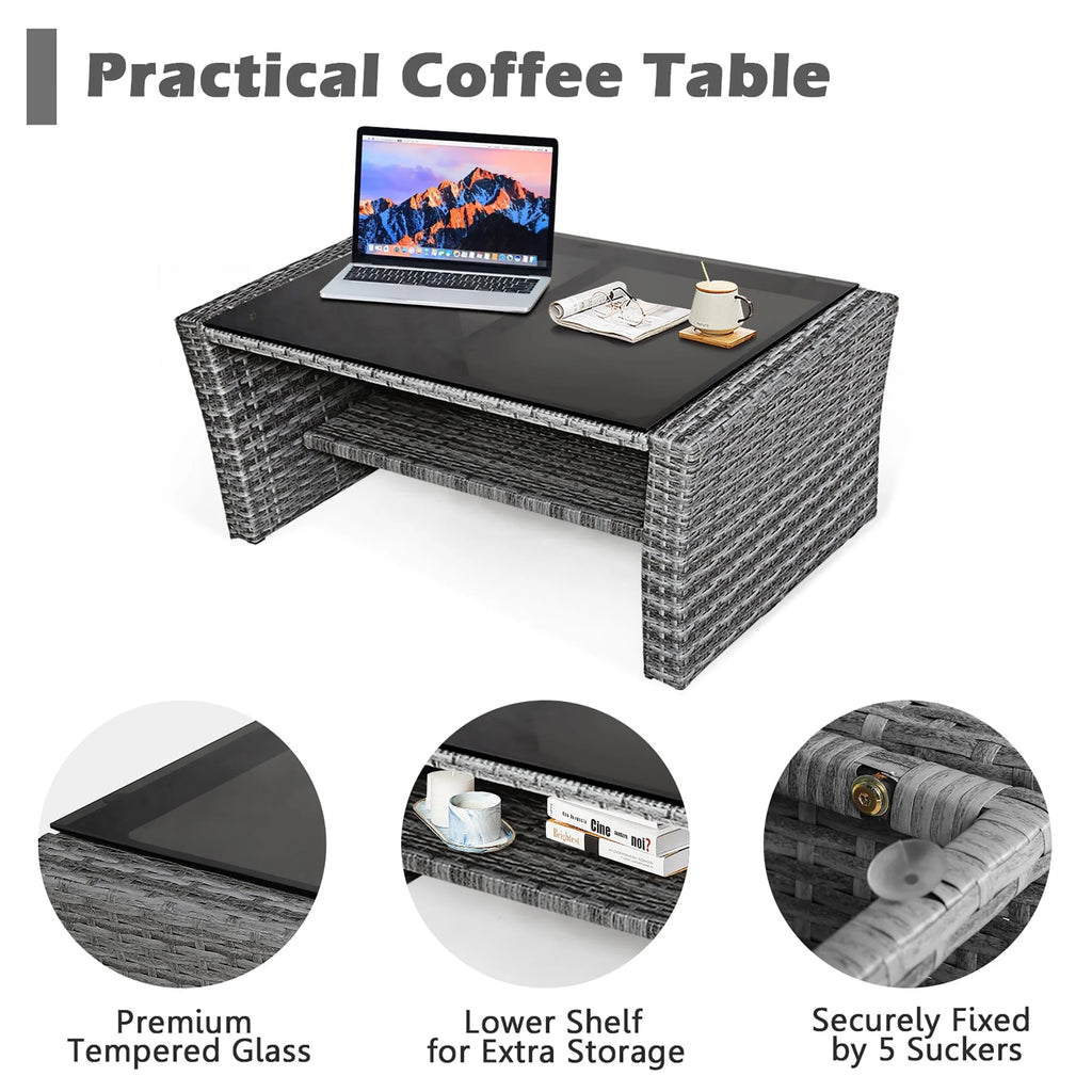 Set divano da patio 4 pezzi con tavolino da caffè, set da conversazione per esterni