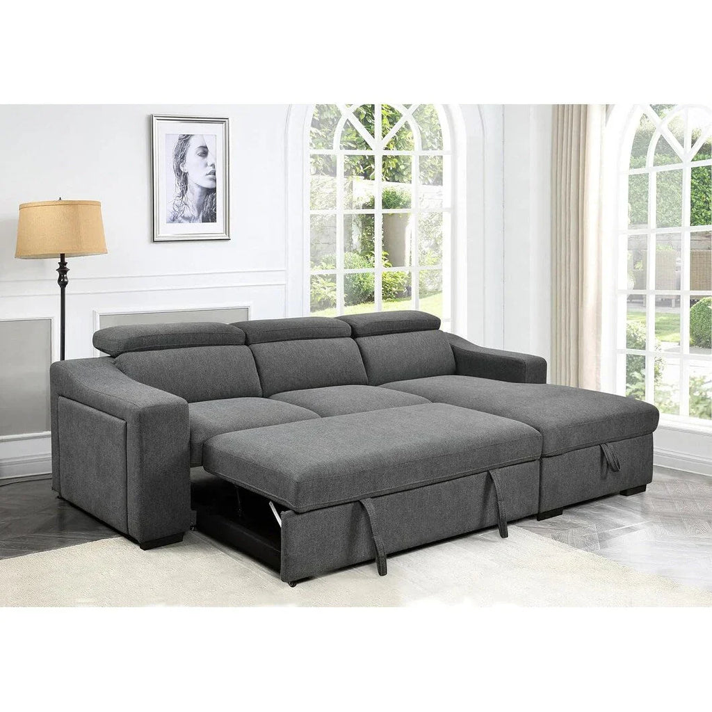 Roomfitters 103 Canapé sectionnel convertible avec méridienne de rangement, appuie-têtes réglables, canapé d'angle en L avec fonction couchage, gris foncé