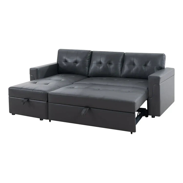 Canapé d'angle réversible convertible avec lit gigogne, méridienne de rangement et pieds durables