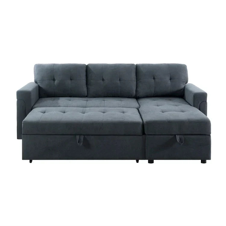 Canapé d'angle réversible convertible avec lit gigogne, méridienne de rangement et pieds durables