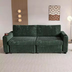 Dyonery 91 Sectional Sleeper Sofa Bed with Pull Out Bed,Reclining Backrest/Two Pull Out Beds/USB Ports/Cup Holders, Plush Corduroy