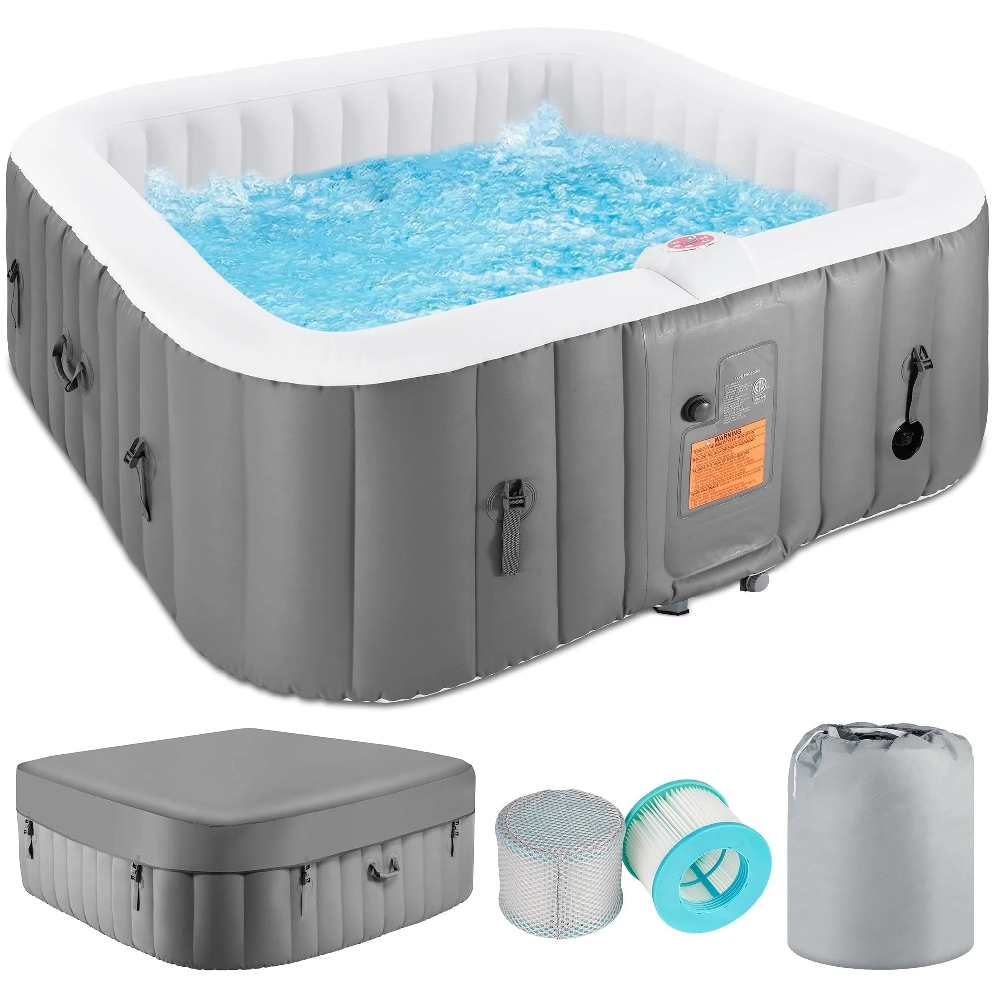 Vasca Idromassaggio Gonfiabile per Esterni 4-6 Persone con Pannello di Controllo e 130 Getti, Copertura Termica e Protezione per il Fondo - 190,5 cm L