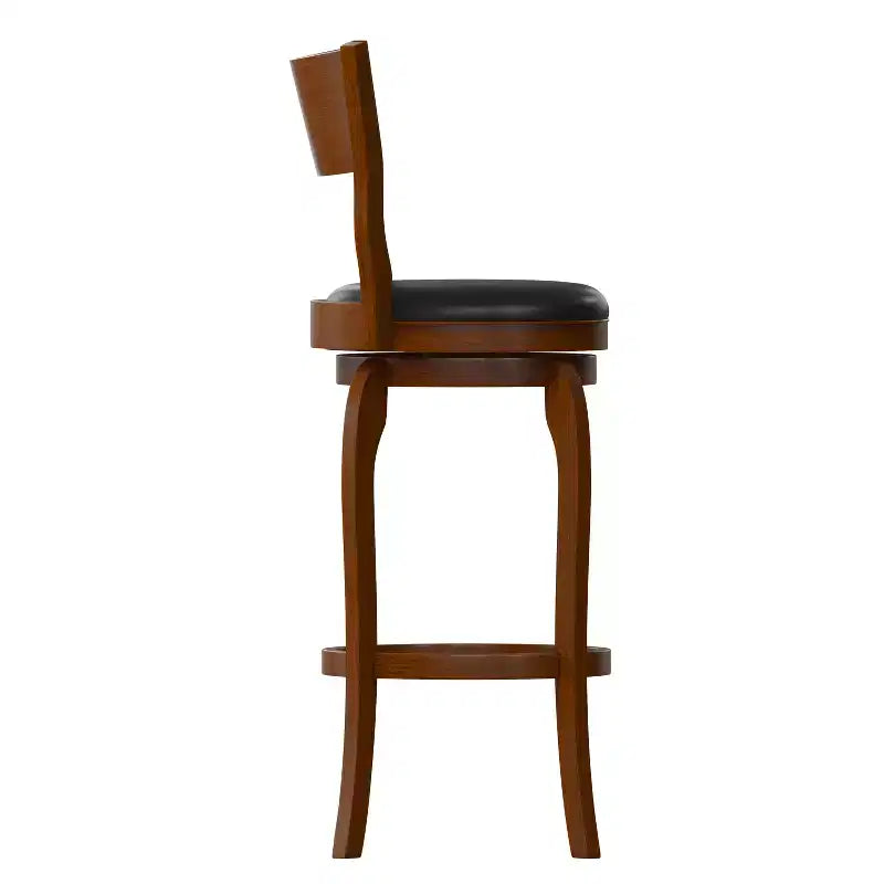 Sgabello da bar girevole in legno con sedile imbottito in similpelle