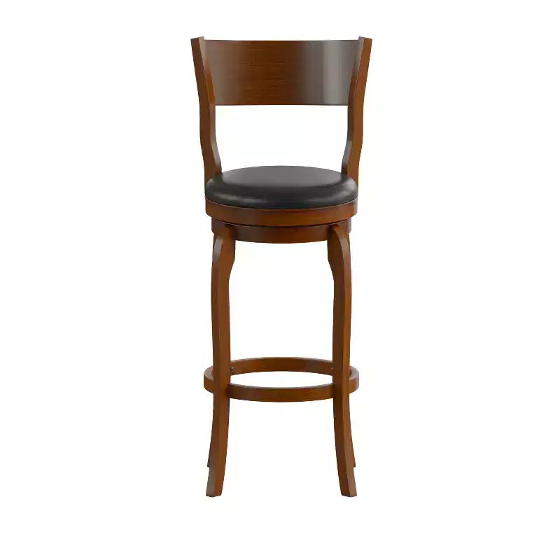 Sgabello da bar girevole in legno con sedile imbottito in similpelle