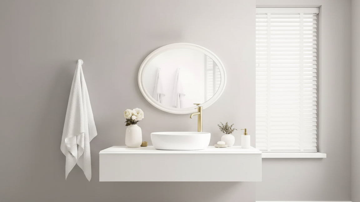 Specchio da parete ovale con cornice, 24x30, Bianco