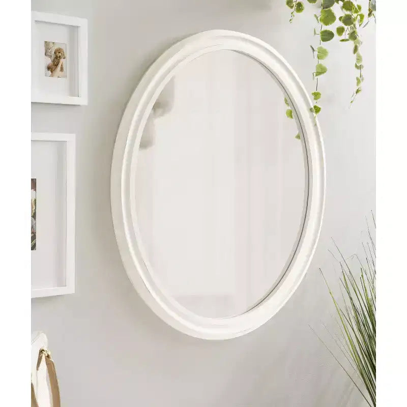 Specchio da parete ovale con cornice, 24x30, Bianco