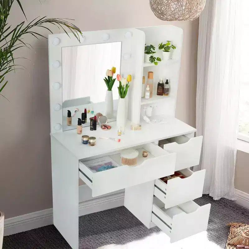 Toeletta con Specchio LED e Cassetti Contenitori