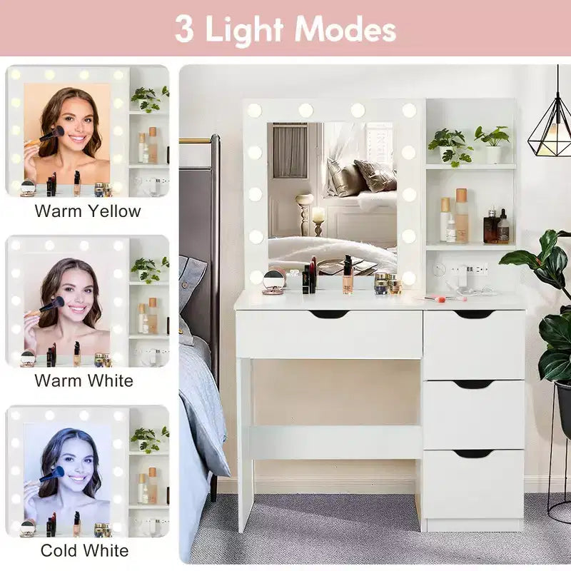 Toeletta con Specchio LED e Cassetti Contenitori