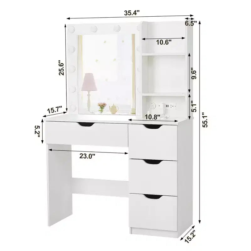 Toeletta con Specchio LED e Cassetti Contenitori
