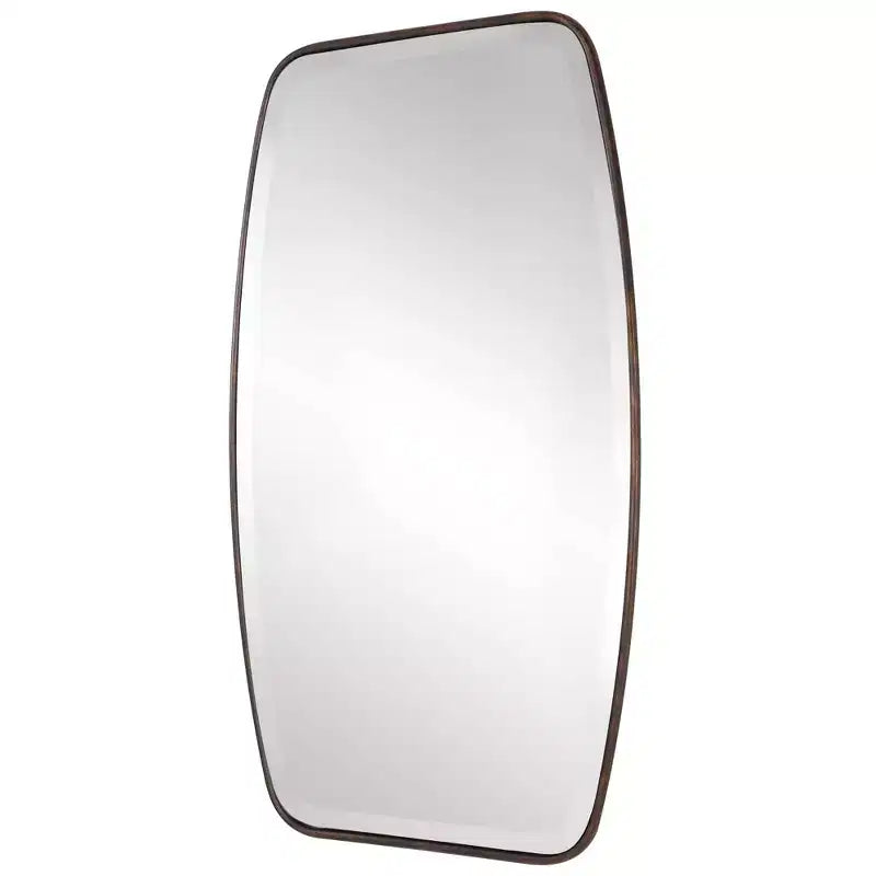 Specchio da parete rettangolare smussato con cornice in metallo bronzo scuro