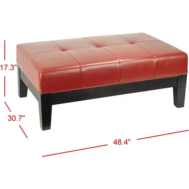 Poggiapiedi/pouf rettangolare da cocktail con rivestimento in pelle bicast capitonné