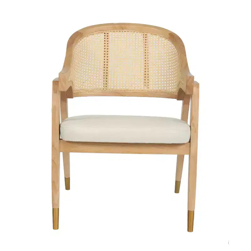 Sedia da pranzo e d'accento in rattan di canna con struttura in legno massello e sedile imbottito