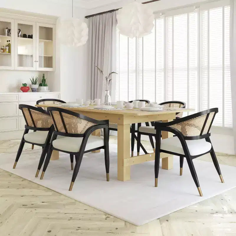 Sedia da pranzo e d'accento in rattan di canna con struttura in legno massello e sedile imbottito