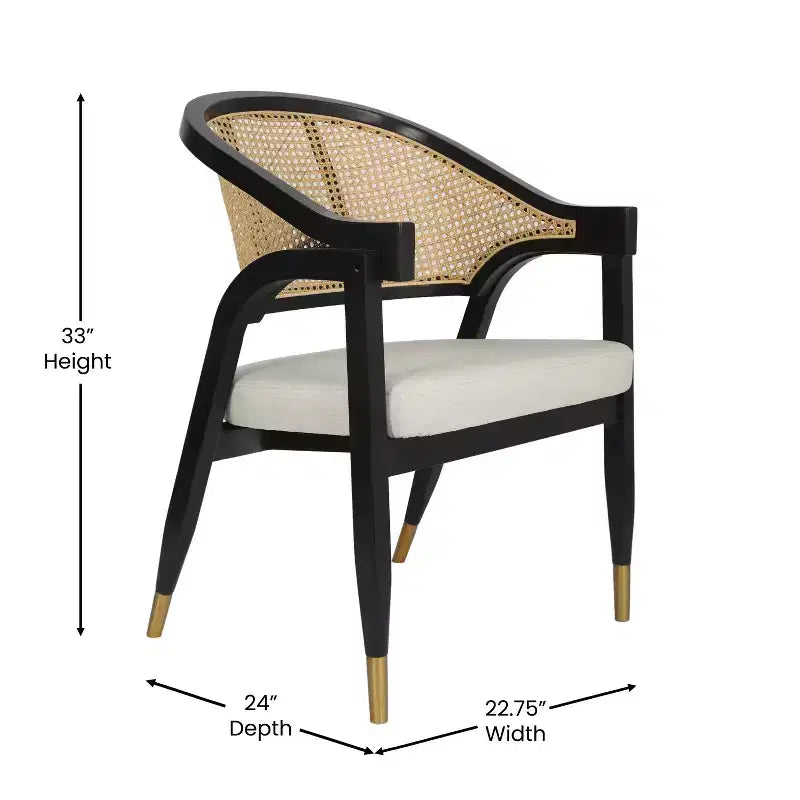 Sedia da pranzo e d'accento in rattan di canna con struttura in legno massello e sedile imbottito