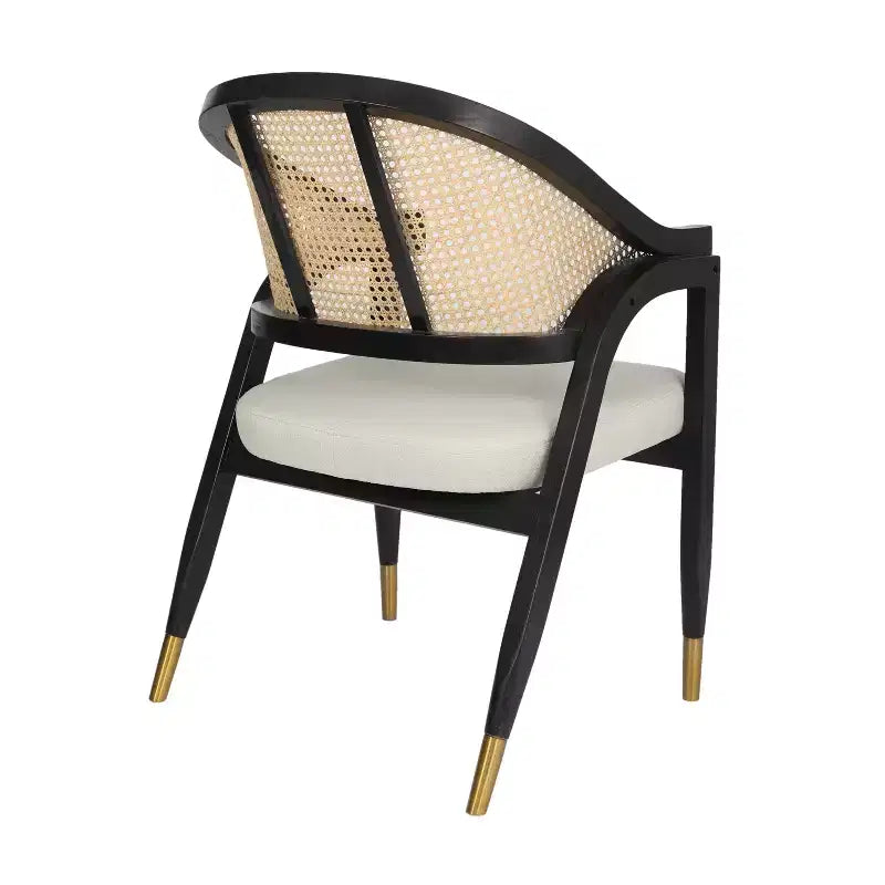 Sedia da pranzo e d'accento in rattan di canna con struttura in legno massello e sedile imbottito