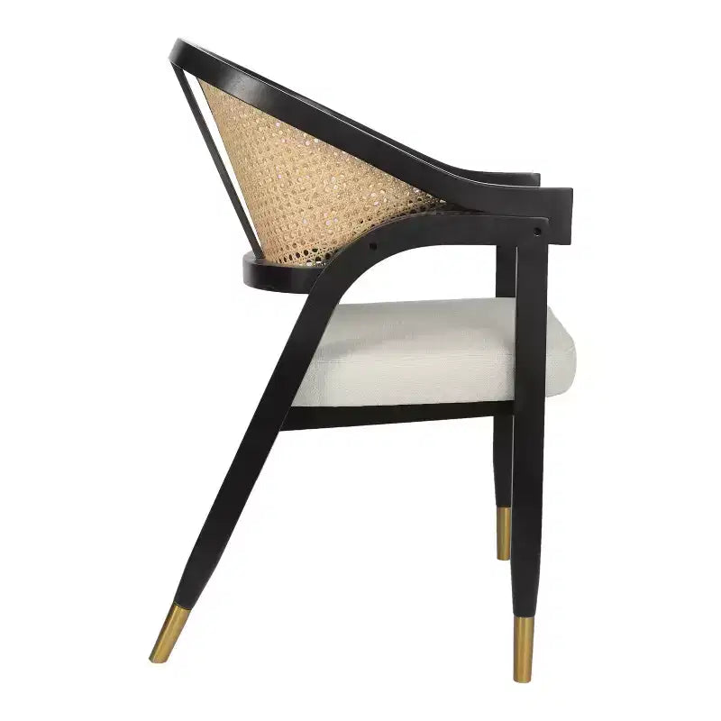 Sedia da pranzo e d'accento in rattan di canna con struttura in legno massello e sedile imbottito