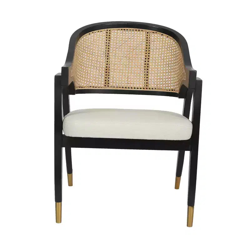 Sedia da pranzo e d'accento in rattan di canna con struttura in legno massello e sedile imbottito