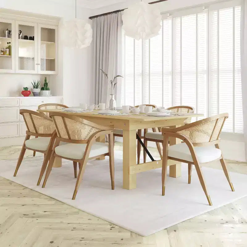 Sedia da pranzo e d'accento in rattan di canna con struttura in legno massello e sedile imbottito