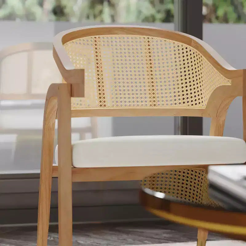 Sedia da pranzo e d'accento in rattan di canna con struttura in legno massello e sedile imbottito