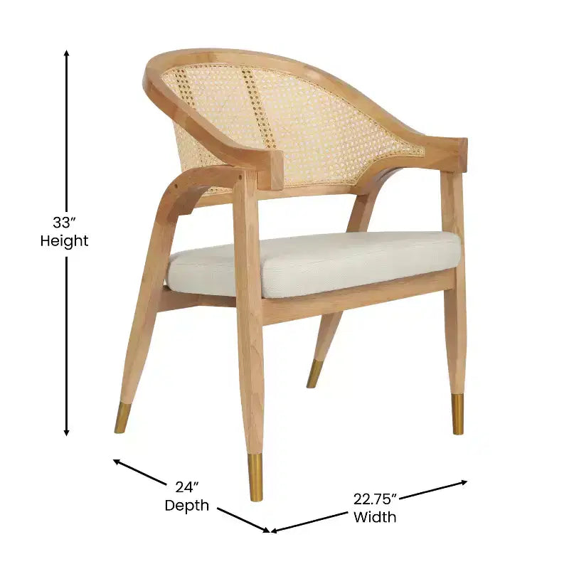 Sedia da pranzo e d'accento in rattan di canna con struttura in legno massello e sedile imbottito