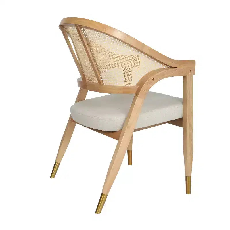 Sedia da pranzo e d'accento in rattan di canna con struttura in legno massello e sedile imbottito