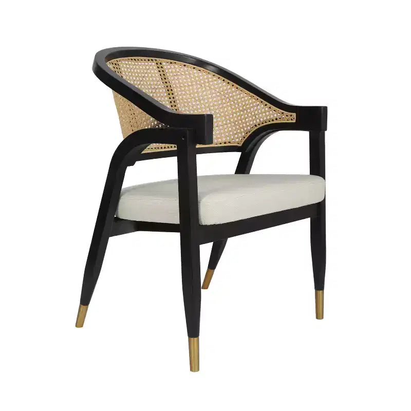 Sedia da pranzo e d'accento in rattan di canna con struttura in legno massello e sedile imbottito