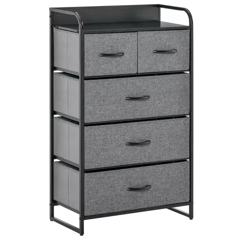 HOMCOM 5-Drawer Fabric Dresser Tower, 4-Tier Storage Organizer with Steel Frame for Hallway, Bedroom and Closet