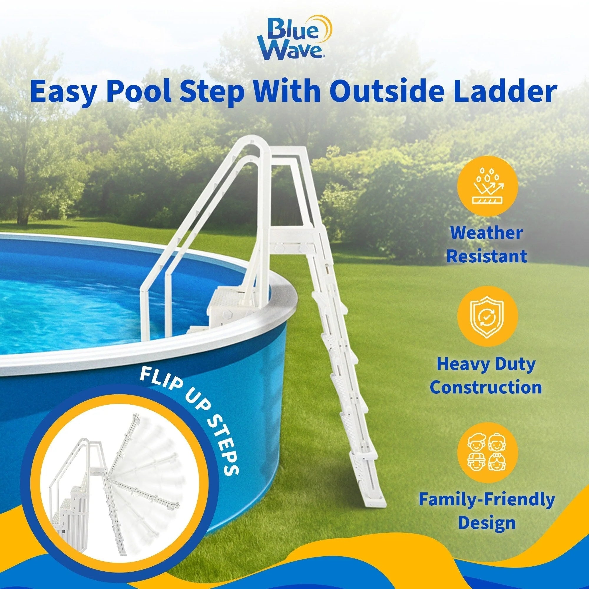 Scaletta per piscina fuori terra Blue Wave Easy con gradini, 82,55 cm L x 142,24 cm P x 205,74 cm A