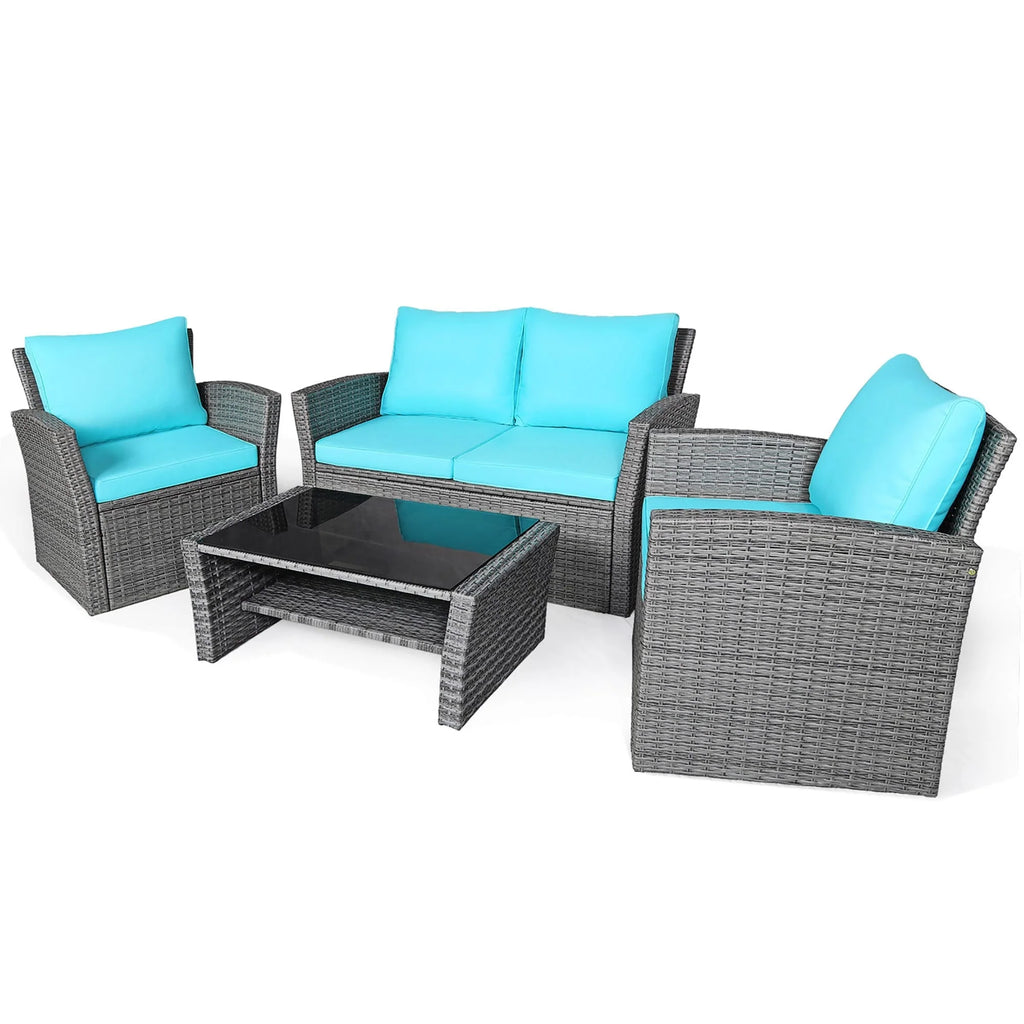 Set divano da patio 4 pezzi con tavolino da caffè, set da conversazione per esterni