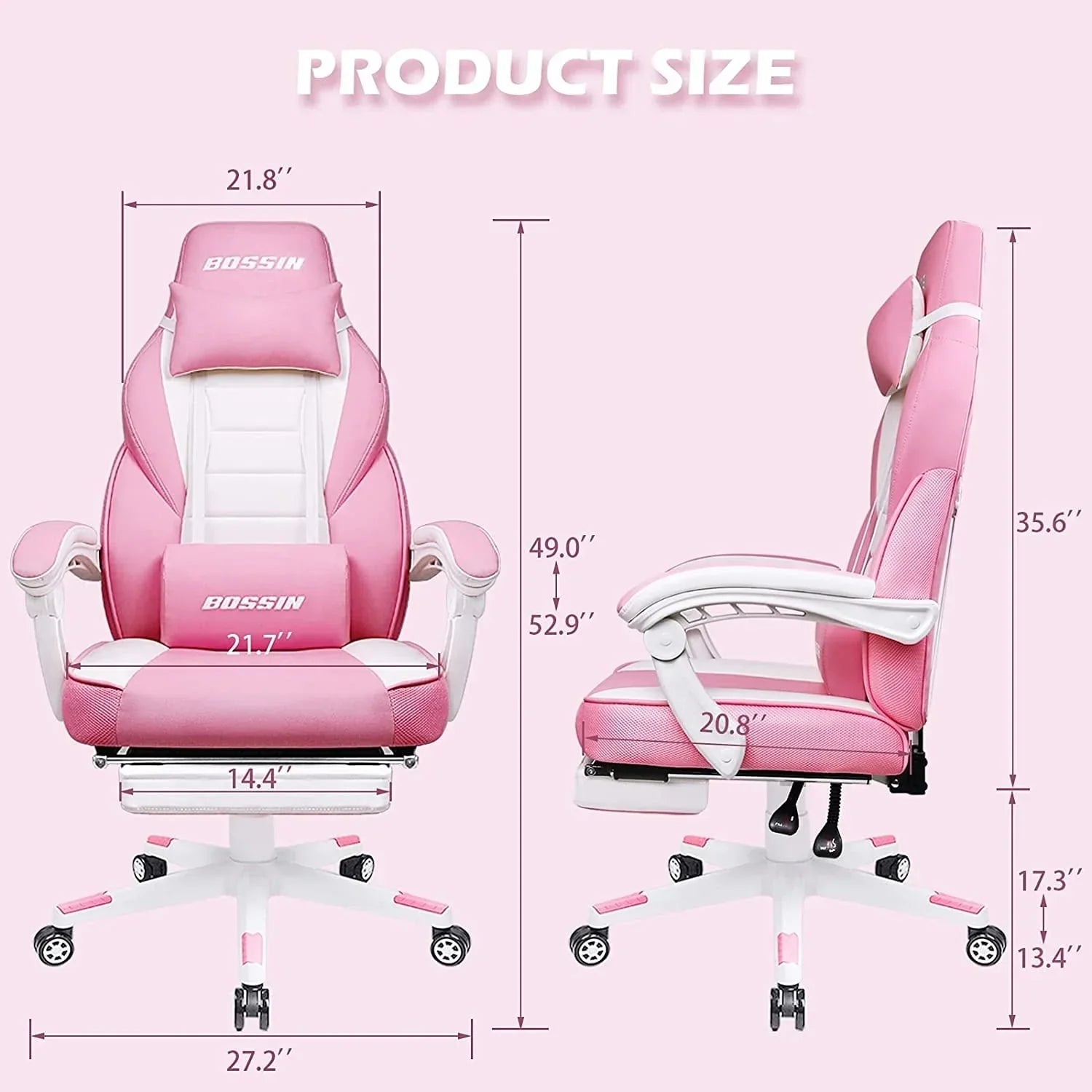 Chaise de jeu style course BOSSIN, fauteuil gamer grande taille 300 lb, chaise d'ordinateur à dossier haut