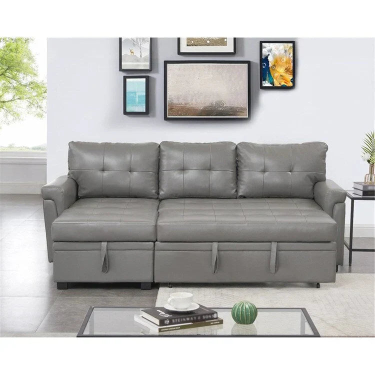 Canapé d'angle réversible convertible avec lit gigogne, méridienne de rangement et pieds durables