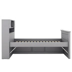 Twin/Full Size Captain Platform Bed with 4 Drawers and Storage Shelves, Solid Wood Bed Frame with Storage Bookcase Headboard