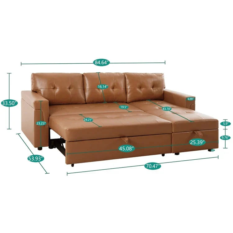 Canapé d'angle réversible convertible avec lit gigogne, méridienne de rangement et pieds durables