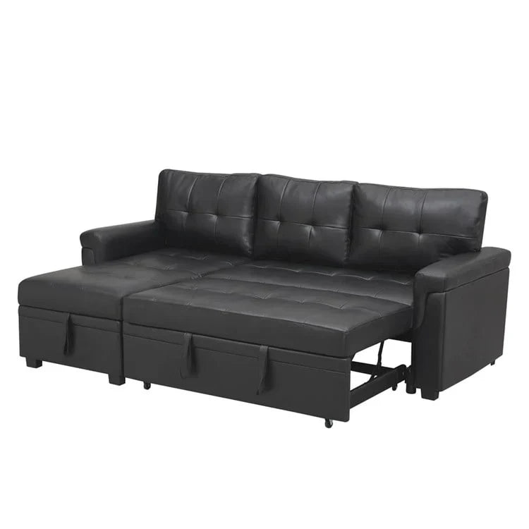 Canapé d'angle réversible convertible avec lit gigogne, méridienne de rangement et pieds durables