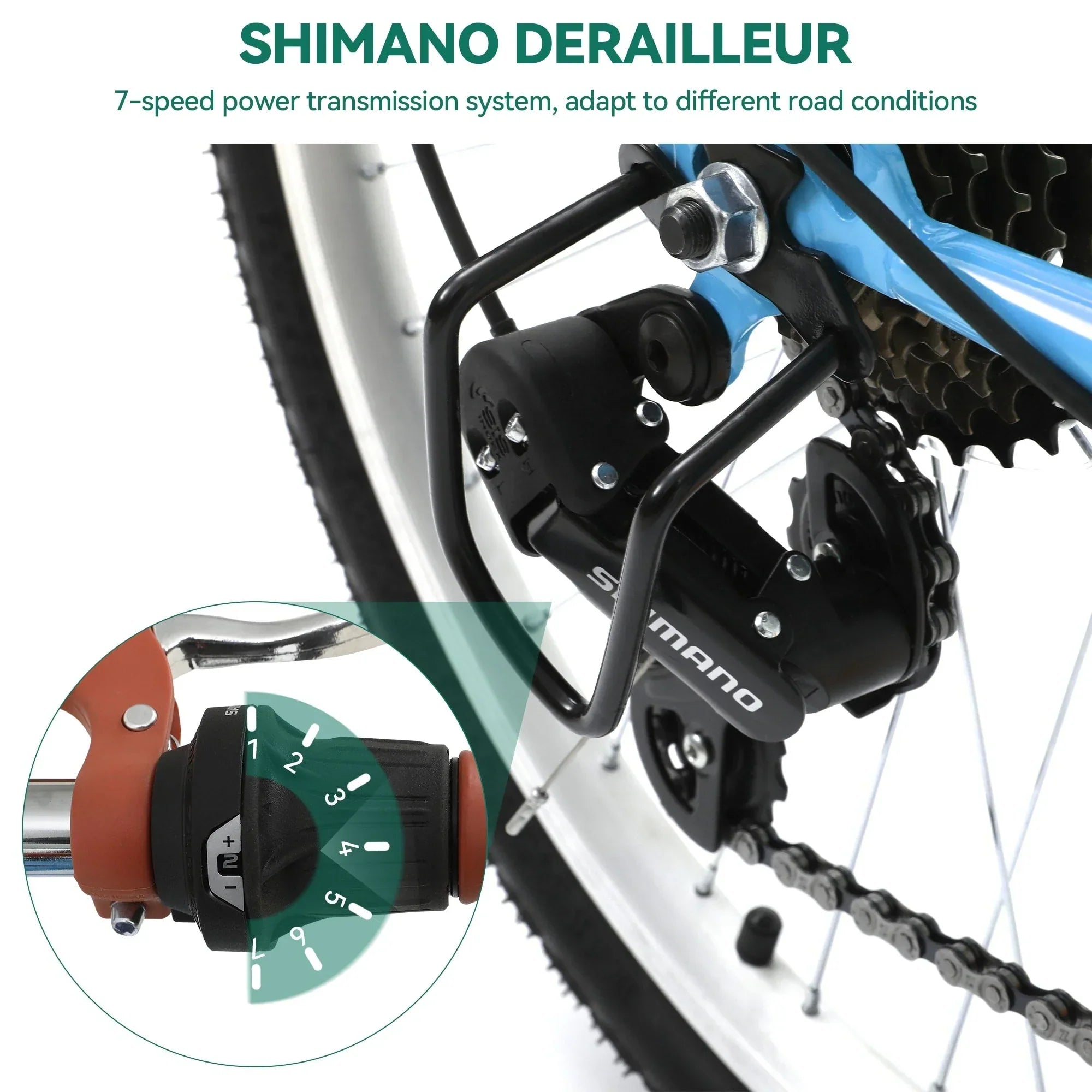 Moasis24/26 Vélo Cruiser 7 Vitesses, Vélo à Cadre Bas Ajustable, Vélo de Ville, Bicyclette