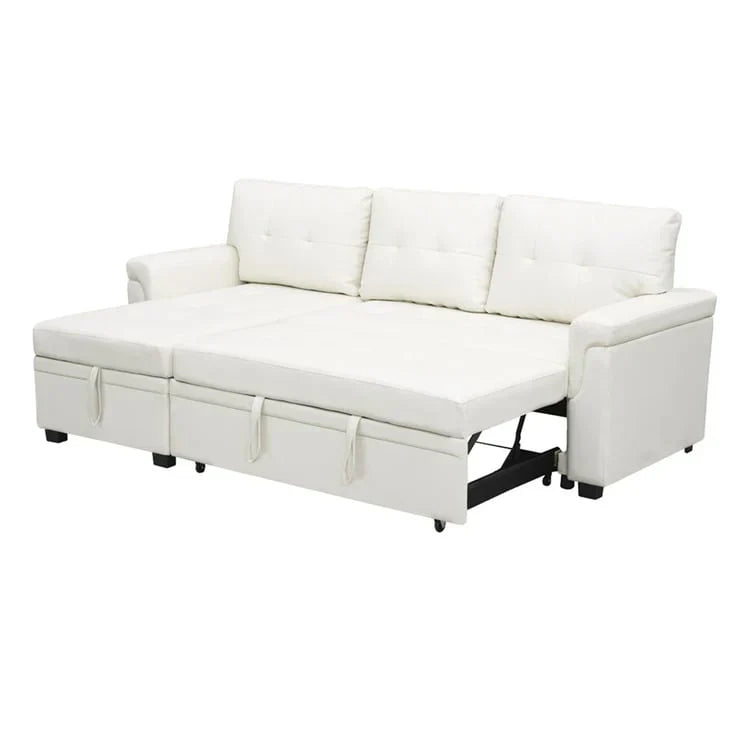 Canapé d'angle réversible convertible avec lit gigogne, méridienne de rangement et pieds durables