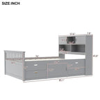 Twin/Full Size Captain Platform Bed with 4 Drawers and Storage Shelves, Solid Wood Bed Frame with Storage Bookcase Headboard